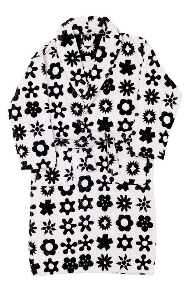 Dusen Dusen Flower Cotton Bathrobe in Black And White at Nordstrom, Size Large