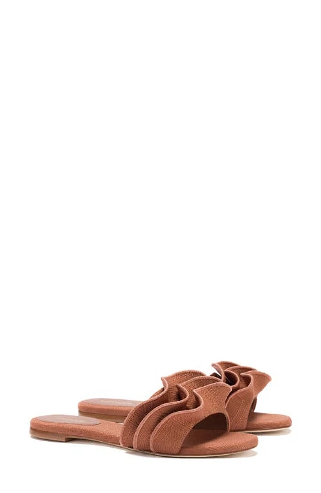 Larroudé Ivy Ruffle Raffia Slide Sandal Caramel at Nordstrom,