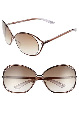 TOM FORD Carla 66mm Oversized Round Metal Sunglasses in Brown/Brown at Nordstrom