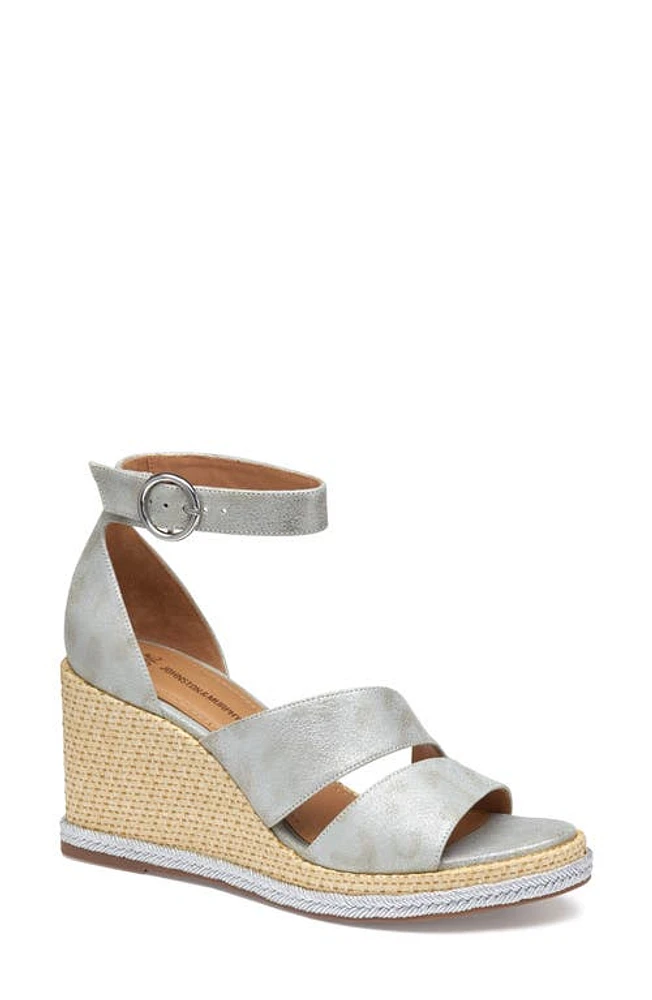 Johnston & Murphy Marcia Platform Wedge Sandal Silver Metallic Kid Suede at Nordstrom,