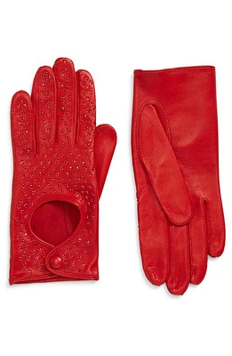 Seymoure Leather & Crystal Driving Gloves Red With Crystals at Nordstrom,