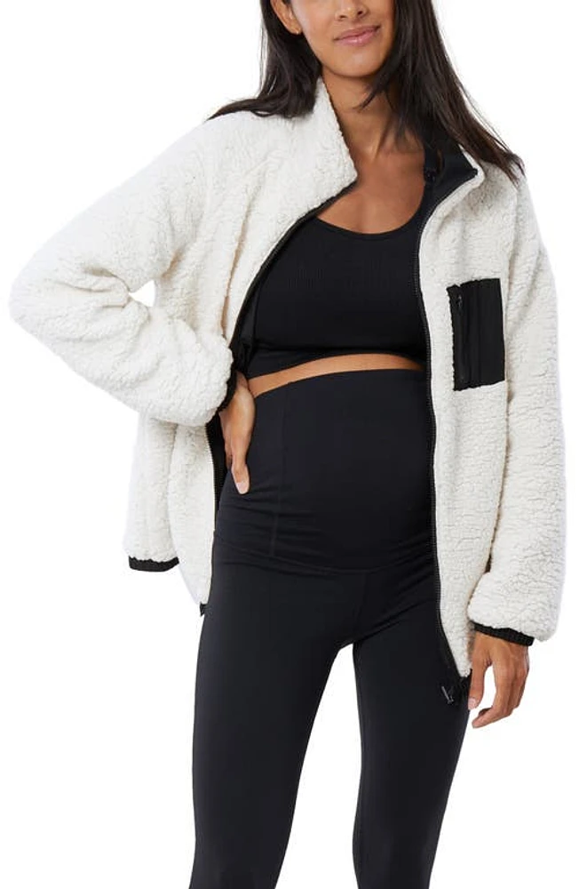 Ingrid & Isabel Reversible Faux Shearling Maternity Jacket Natural Black at Nordstrom,