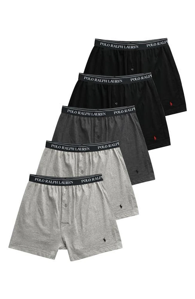 Polo Ralph Lauren Assorted 5-Pack Knit Cotton Boxers Grey at Nordstrom,