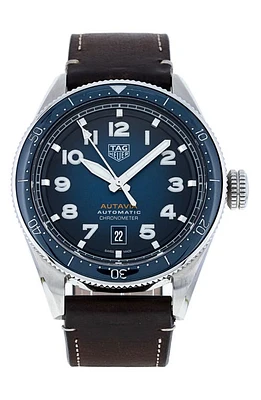 Watchfinder & Co. Tag Heuer Preowned 2020 Autavia Automatic Leather Strap Watch, 42mm in Brown /Blue at Nordstrom