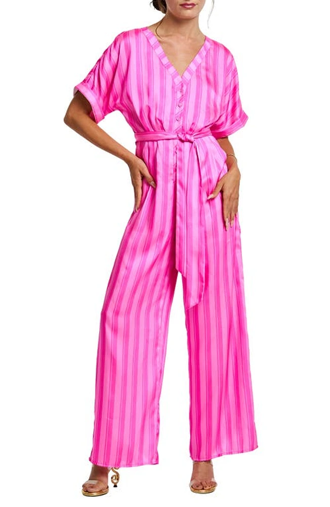 CIEBON Naya Variegated Tonal Stripe Jumpsuit Fuchsia at Nordstrom,