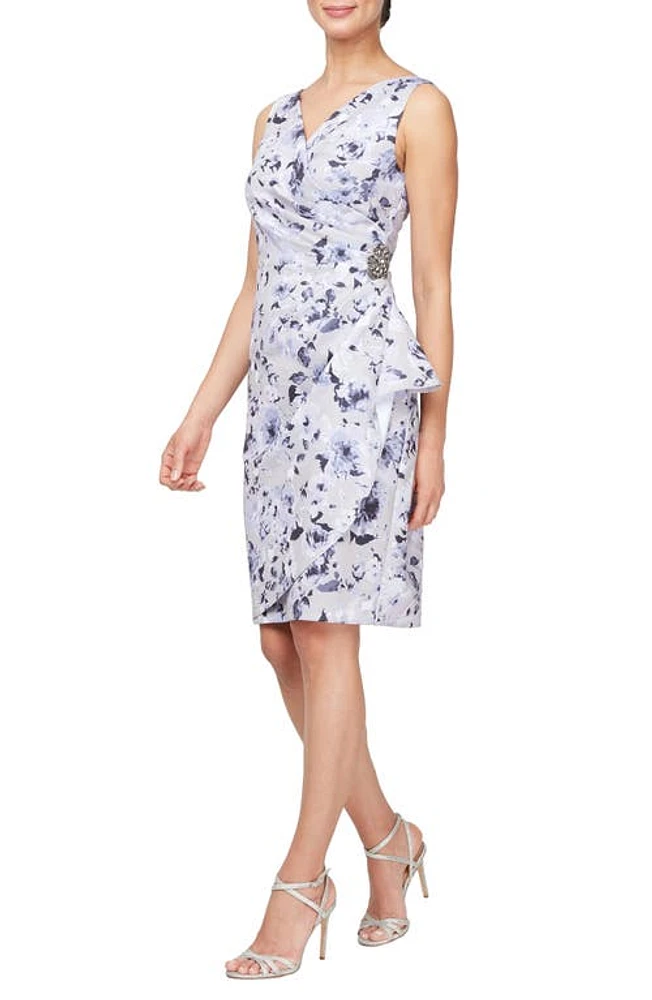 Alex Evenings Printed Side Pleat Sleeveless Sheath Dress Silver Multi at Nordstrom,