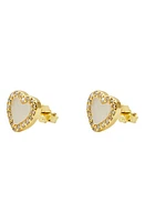 Argento Vivo Sterling Silver Pavé Mother-of-Pearl Heart Stud Earrings in Gold at Nordstrom