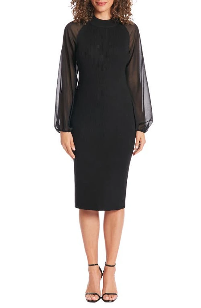 Maggy London Long Sleeve Rib Sweater Dress Black at Nordstrom,