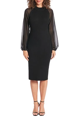 Maggy London Long Sleeve Rib Sweater Dress Black at Nordstrom,