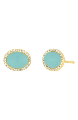 EF Collection Turquoise & Diamond Stud Earrings in 14K Yellow Gold at Nordstrom