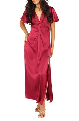 Petal & Pup Hathaway Gathered Satin Dress Berry at Nordstrom,