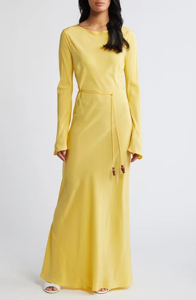 Faithfull the Brand Bellini Long Sleeve Silk Crepe Maxi Dress Biscotti at Nordstrom,