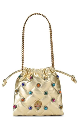 Kurt Geiger London Small Kensington Embellished Quilted Leather Drawstring Crossbody Bag in Gold at Nordstrom