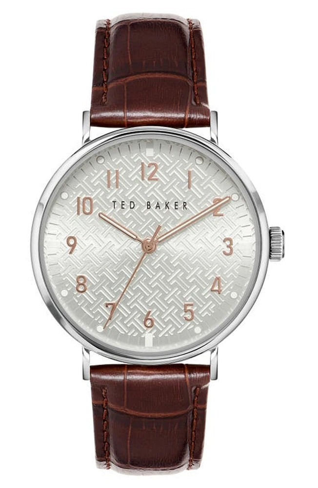 Ted Baker London Mimosaa Leather Strap Watch, 41mm in Silver-Tone at Nordstrom