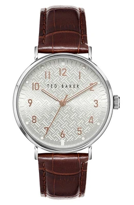 Ted Baker London Mimosaa Leather Strap Watch, 41mm in Silver-Tone at Nordstrom