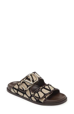 Valentino Garavani VLOGO Toile Iconographe Slide Sandal Natural/Brown at Nordstrom,