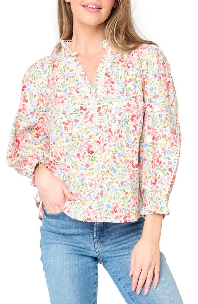 GIBSONLOOK Aria Floral Lantern Sleeve Poplin Top Wild Bouquet at Nordstrom,