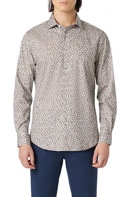 Bugatchi Axel Leaf Print Stretch Button-Up Shirt Copper at Nordstrom,