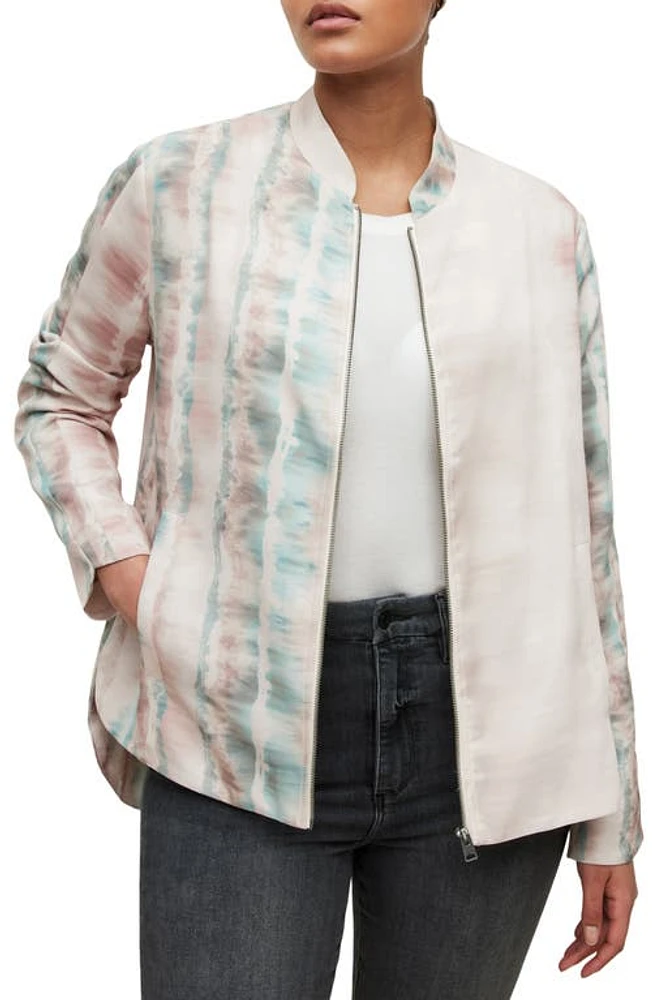 AllSaints Copen Tie Dye Satin Bomber Jacket in Pink/Green at Nordstrom, Size 6 Us