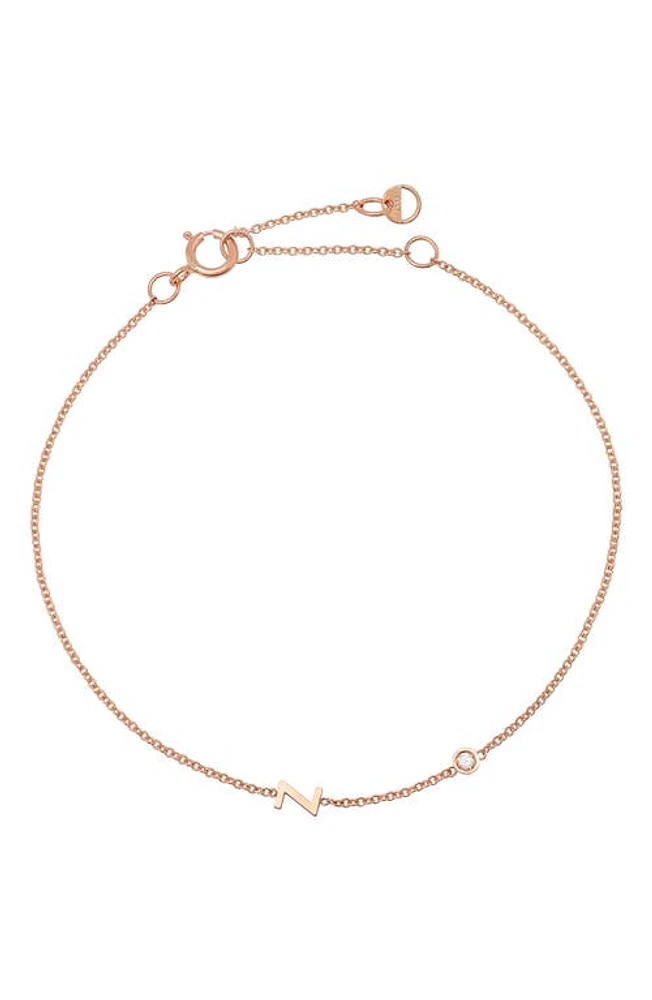 BYCHARI Initial & Diamond Bracelet in 14K Rose Gold-Z at Nordstrom