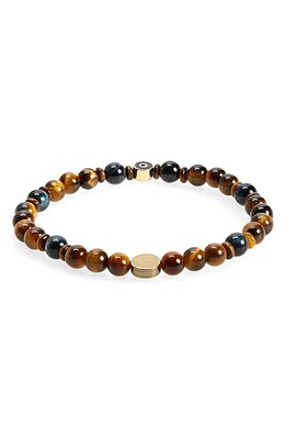 Caputo & Co. Men's Evil Eye Beaded Stretch Bracelet in Tiger Eye at Nordstrom