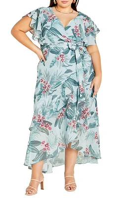 City Chic Floral Print Faux Wrap Dress Seafoam Maya Orchid at