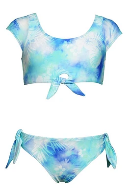 Hobie Kids' Cap Sleeve Two-Piece Swimsuit Blue Hawaii at Nordstrom,