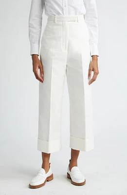 Thom Browne High Waist Straight Leg Cotton Canvas Crop Pants Off White at Nordstrom, Us