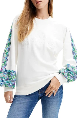 Desigual Embroidered Puff Sweatshirt White at Nordstrom,