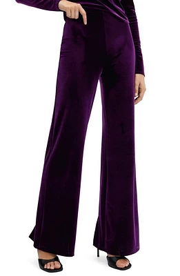 MANGO High Waist Velvet Flare Pants in Purple at Nordstrom, Size Small