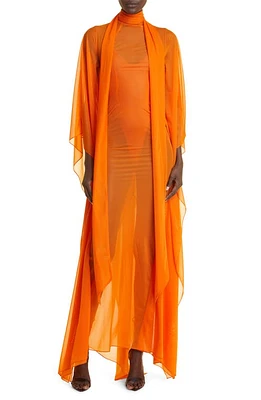 LaQuan Smith Sweeping Sheer Dolman Sleeve Gown Florescent Orange at Nordstrom,