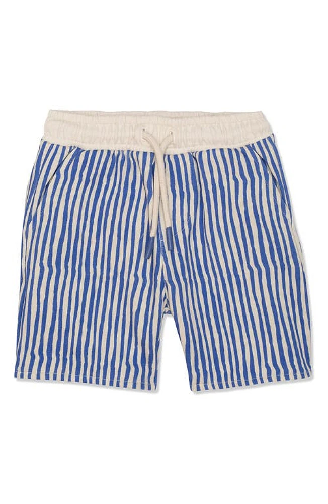 Mon Coeur Kids' Stripe Drawstring Shorts Natural/Baja Blue at Nordstrom,