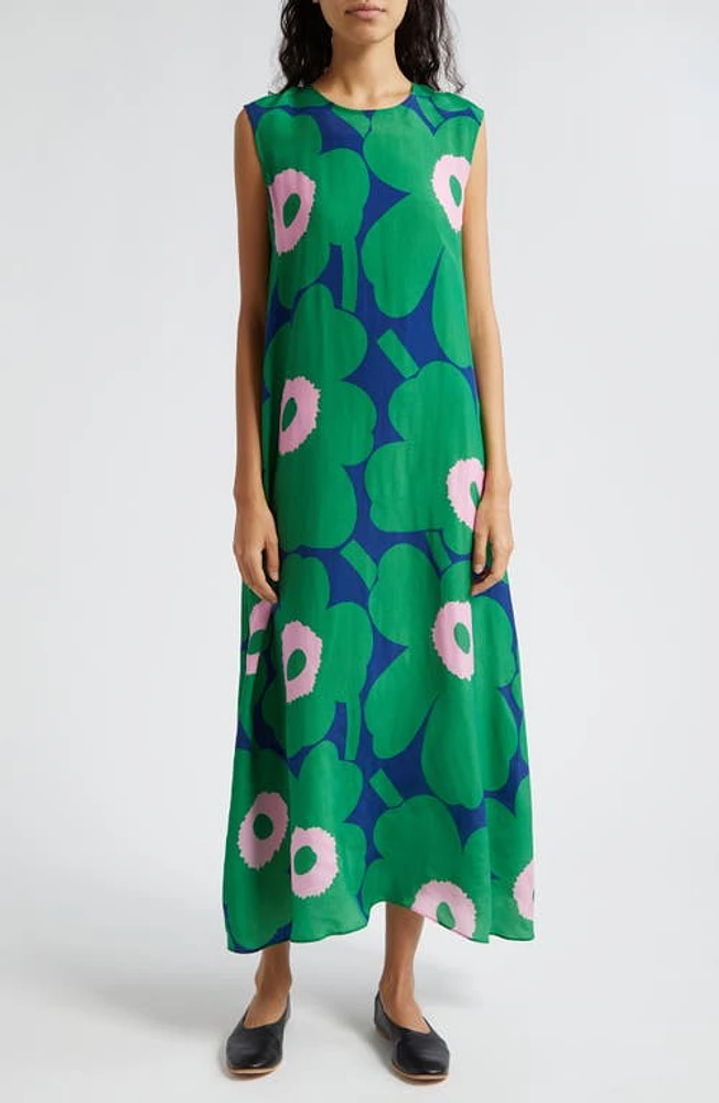 Marimekko Migot Unikko Floral Sleeveless A-Line Dress Green Blue Light Pink at Nordstrom, Us