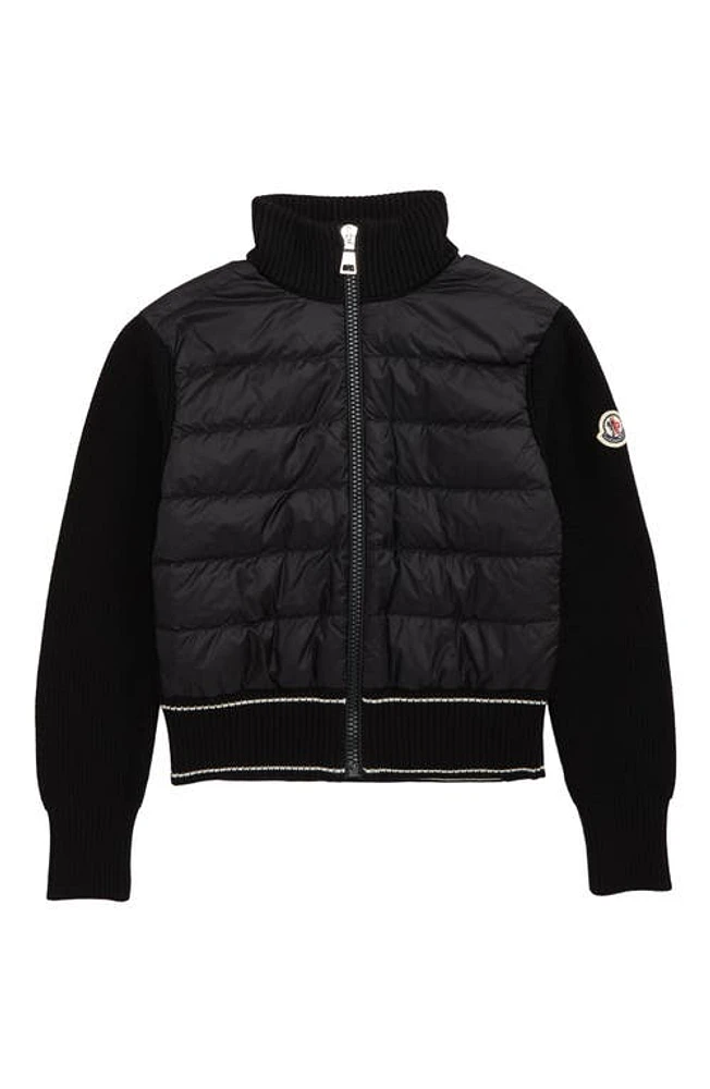 Moncler Kids' Quilted Down & Knit Jacket in Black at Nordstrom, Size 12Y