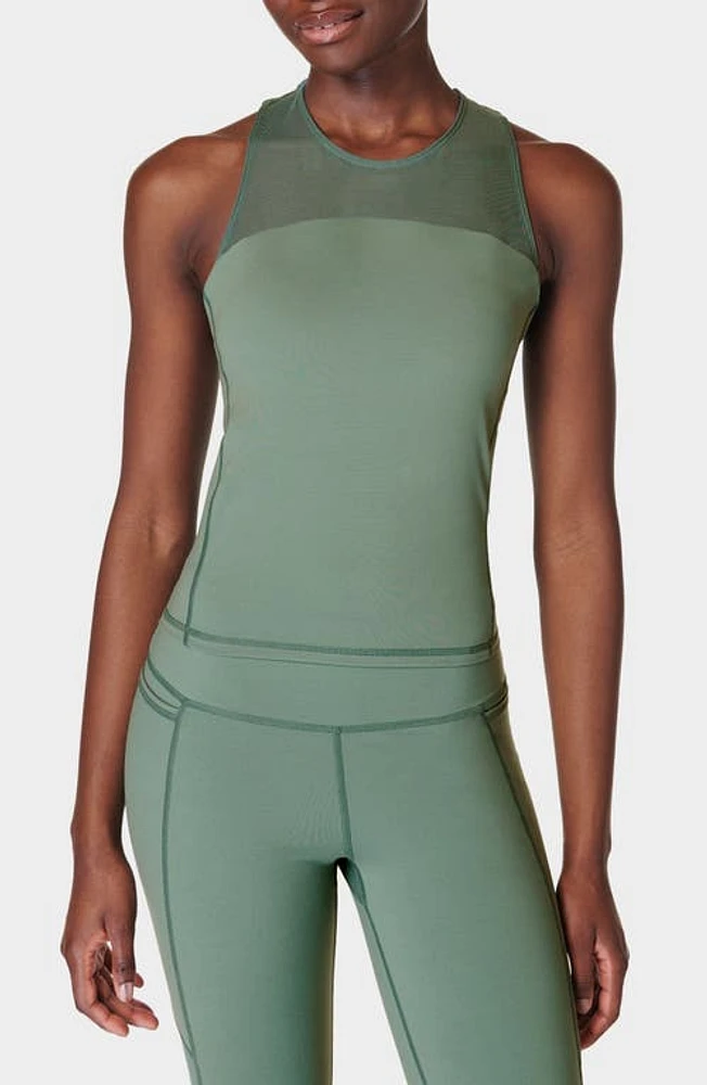 Sweaty Betty Power Illusion Mesh Workout Tank Cool Forest Green at Nordstrom,