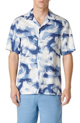 Bugatchi Orson Abstract Print Lyocell Camp Shirt Navy at Nordstrom,