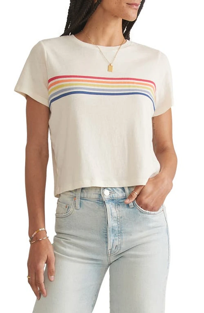 Marine Layer Easy Rainbow Stripe Crop T-Shirt in Natural at Nordstrom, Size X-Large