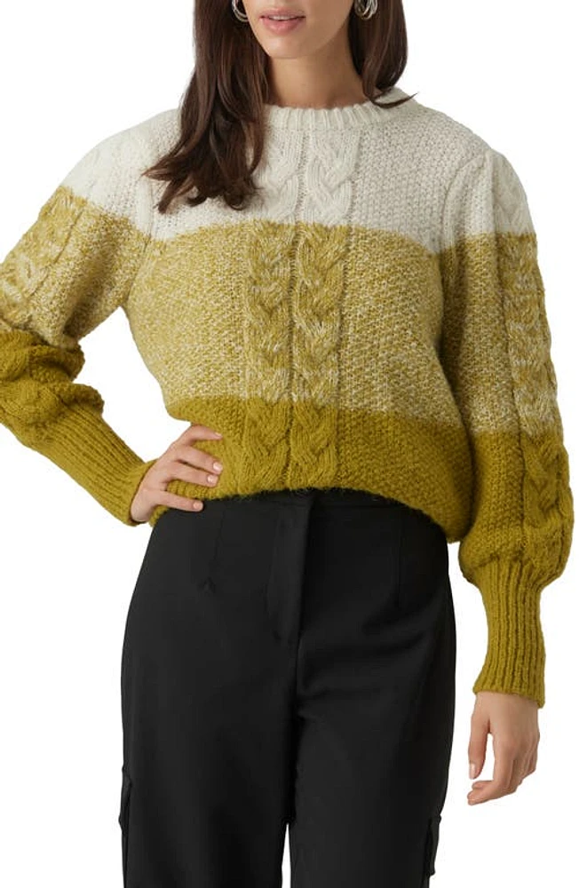 VERO MODA Daiquiri Cable Knit Colorblock Sweater Birch/Avocado at Nordstrom,