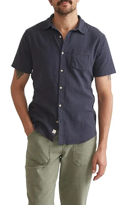 Marine Layer Classic Selvage Stretch Short Sleeve Button-Up Shirt in Mood Indigo at Nordstrom, Size Medium