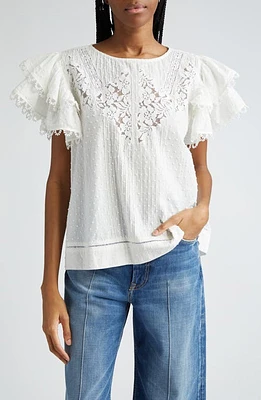 FARM Rio Clip Dot Lace Accent Flutter Sleeve Top Off-White at Nordstrom,