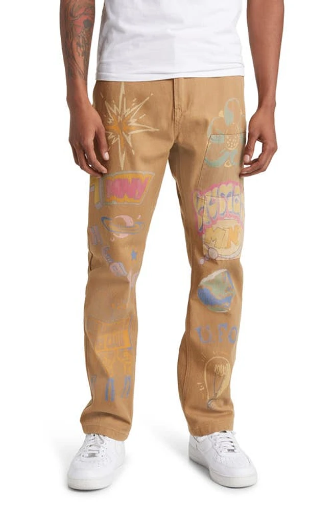 Billionaire Boys Club Wordly Stenciled Flat Front Chinos in Latte at Nordstrom, Size 32