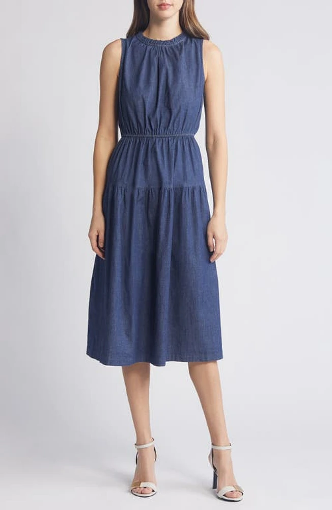 Anne Klein Tiered Denim Midi Dress in Indigo - Dark Wash at Nordstrom, Size 14