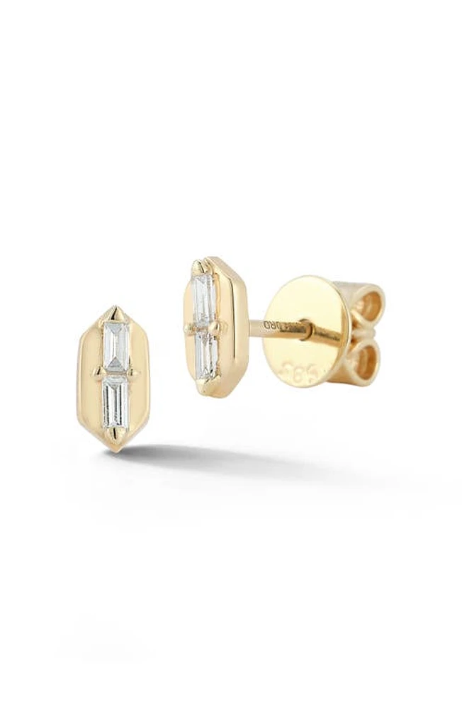 Dana Rebecca Designs Sadie Pearl Baguette Diamond Hexagonal Stud Earrings in Yellow Gold at Nordstrom