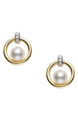 Mikimoto Cultured Pearl Circle Earrings in Yellow Gold/White Gold at Nordstrom