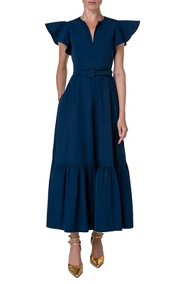 Akris punto Flounce Sleeve Taffeta Dress Ink at Nordstrom,