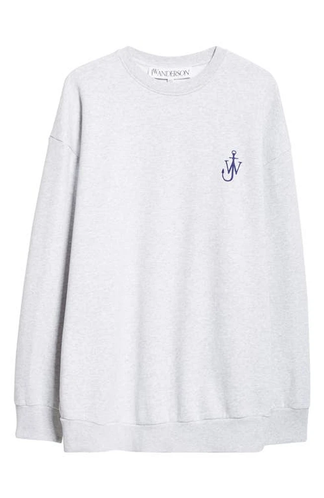 JW Anderson Anchor Embroidered Graphic Crewneck Sweatshirt Light Grey Melange at Nordstrom,