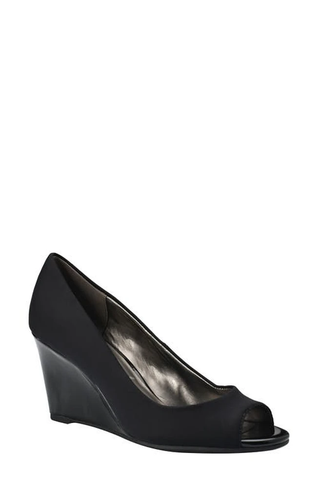 Bandolino Tuff Love Peep Toe Wedge Pump Black at Nordstrom,