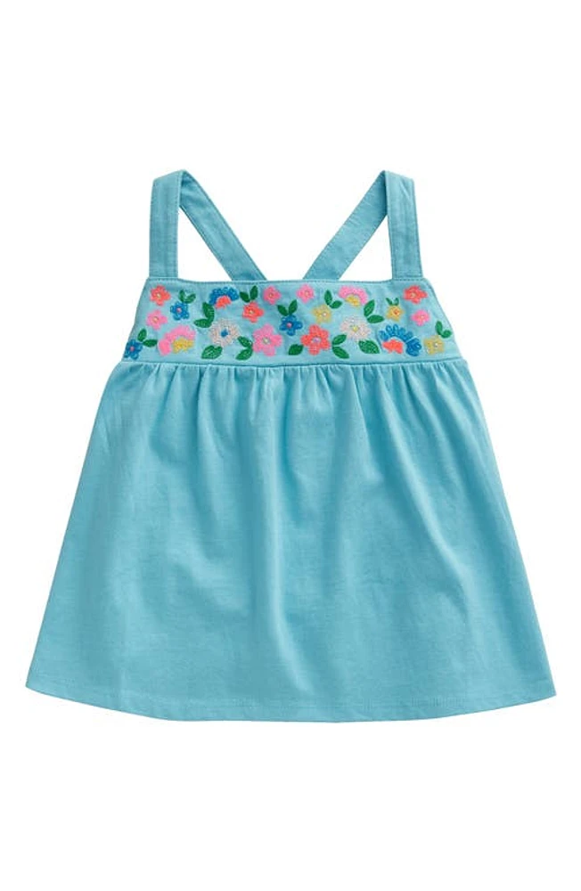 Mini Boden Kids' Floral Embroidered Crossback Top Corsica Blue at Nordstrom,