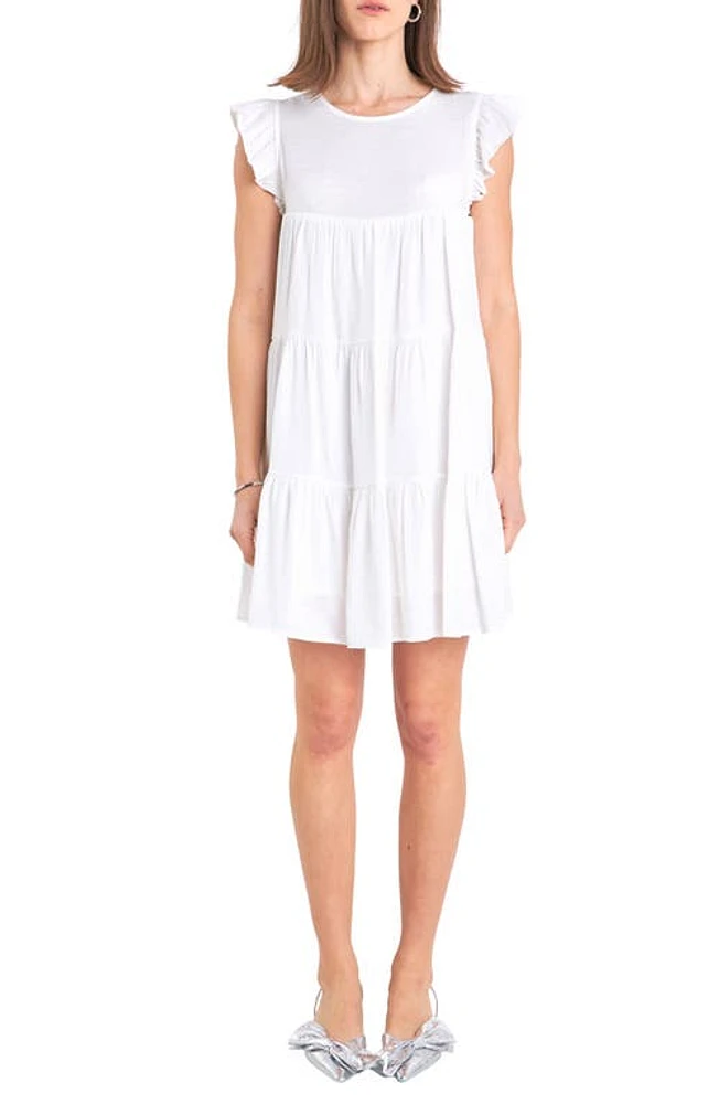 English Factory Tiered Ruffle Cotton Blend Dress White at Nordstrom,