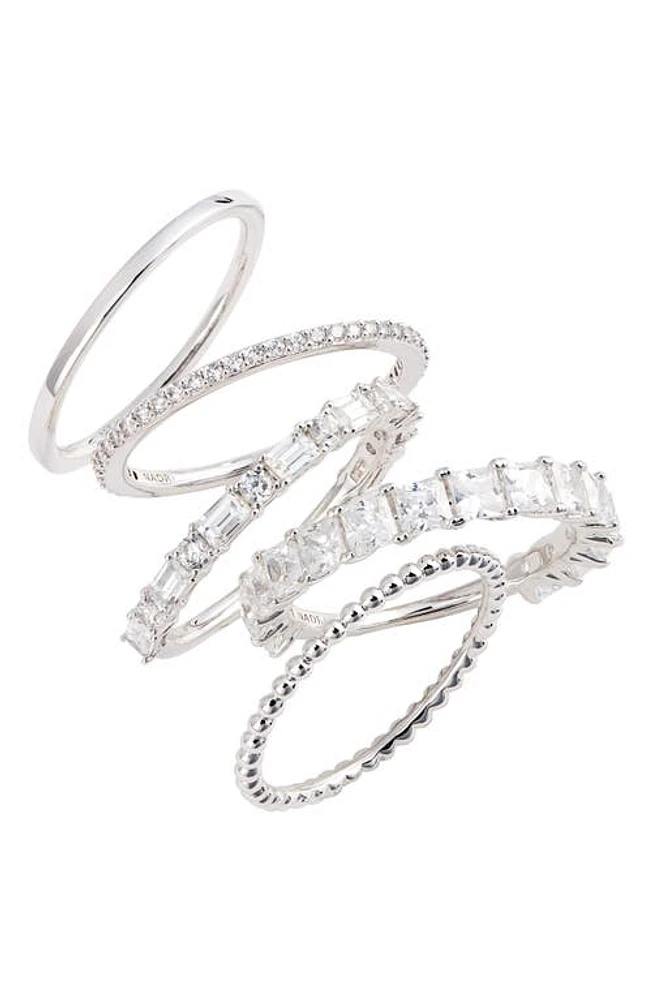 Nadri Set of 5 Stacking Rings in Rhodium at Nordstrom, Size 8